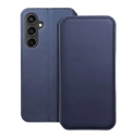 DUALPOCKET-S23FEBLEU - Etui latéral Galaxy S23-FE aspect cuir bleu série Dual Pocket